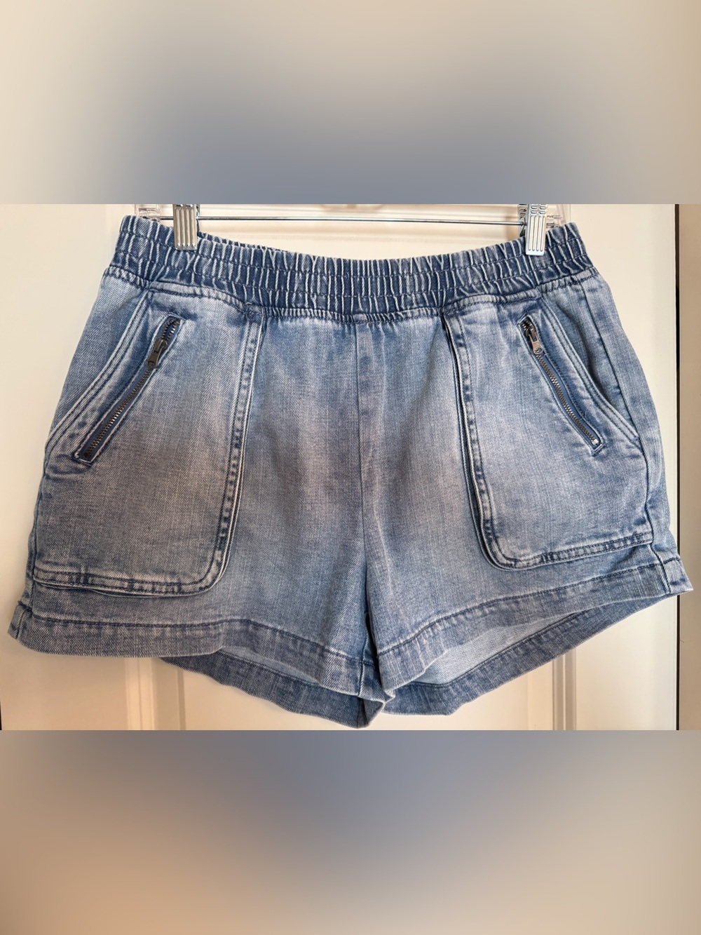 Aerie Light Wash Denim Elastic Waist Shorts